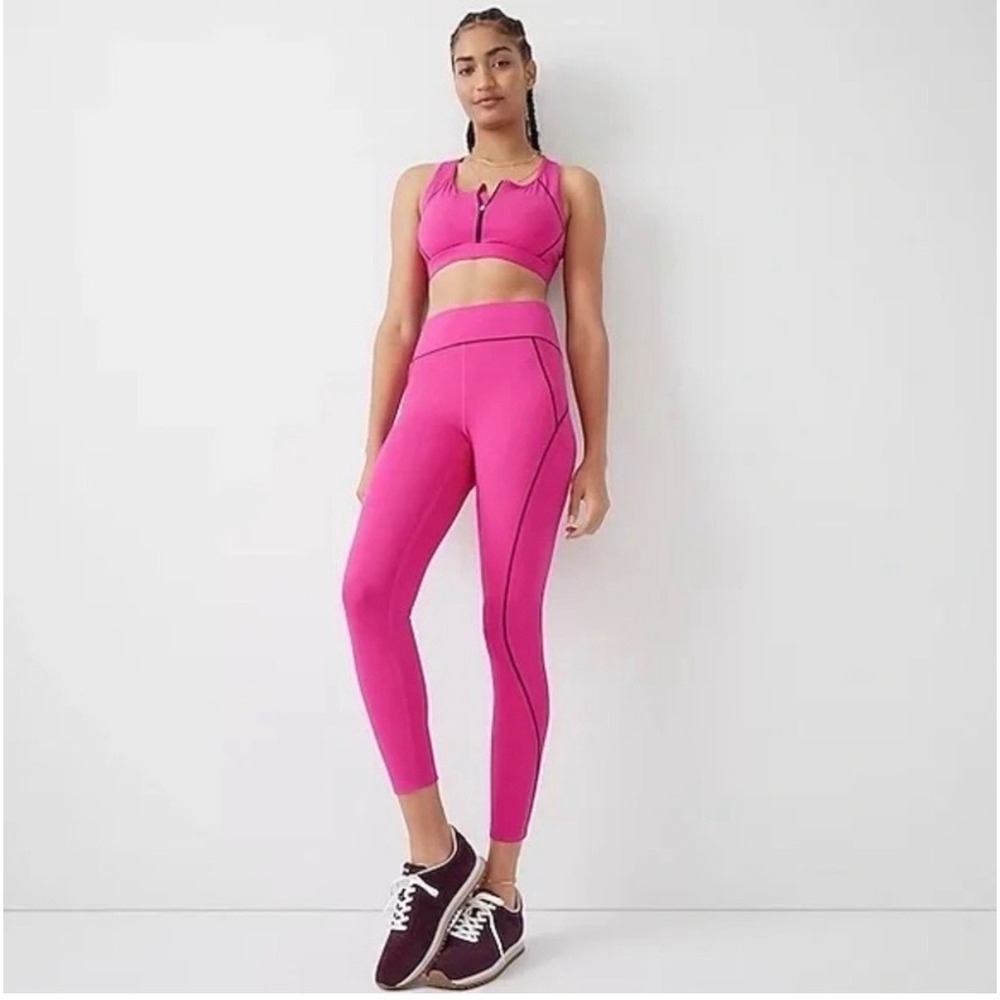 J.Crew Active SleekStretch High Rise Leggings Pink Contrast Stitch M Athletic